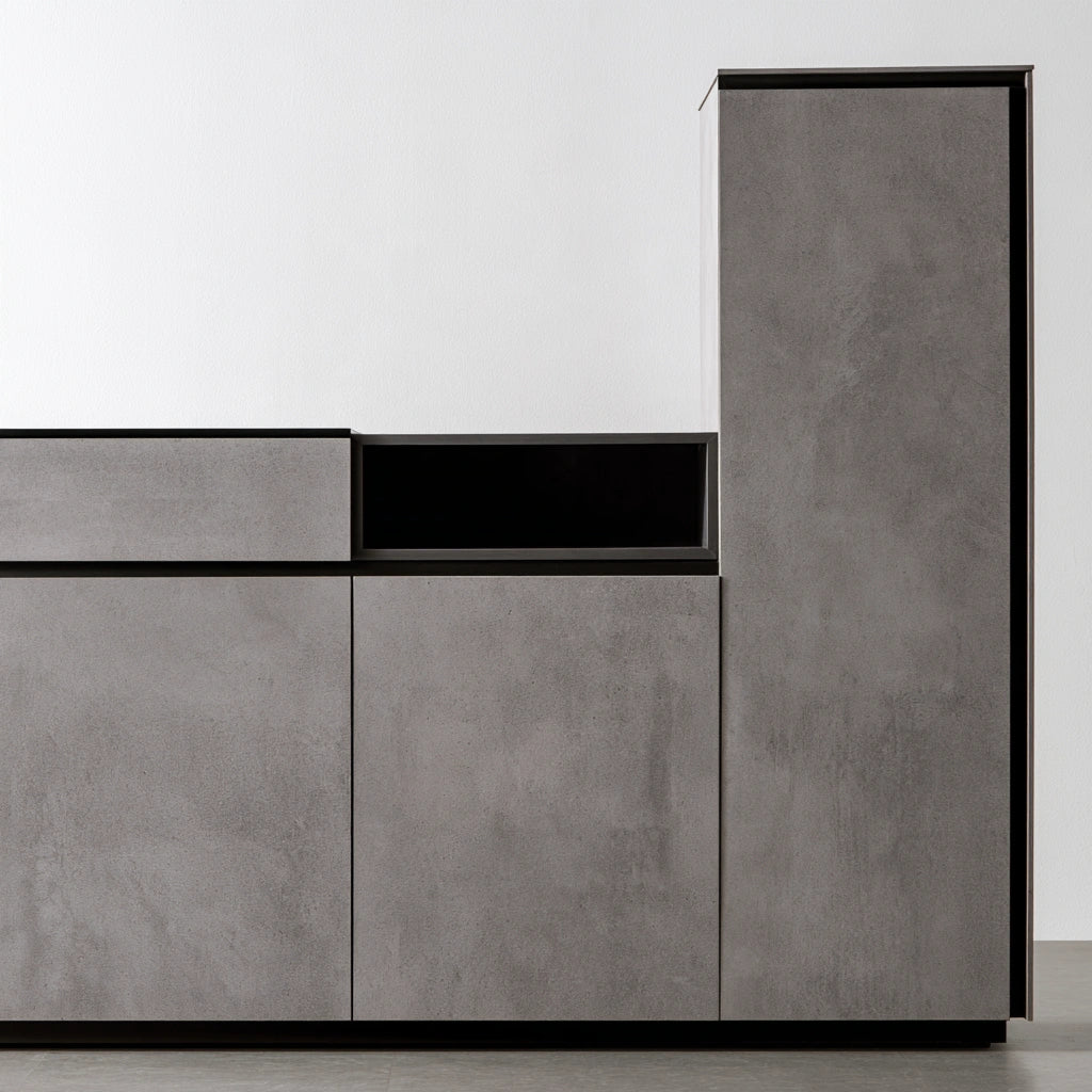 Credenza contenitore con finitura effetto cemento, colore grigio