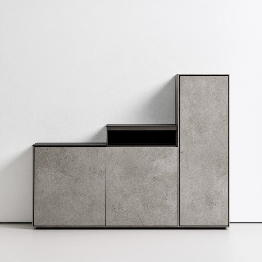 Credenza contenitore con finitura effetto cemento, colore grigio
