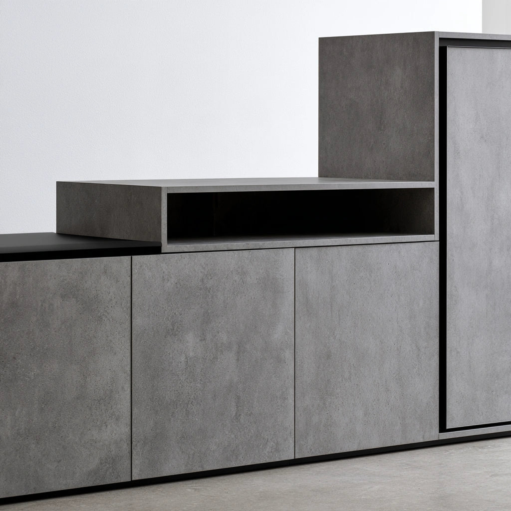 Credenza contenitore con finitura effetto cemento, colore grigio