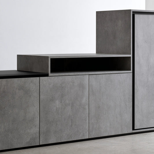 Credenza contenitore con finitura effetto cemento, colore grigio