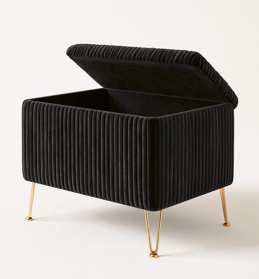 Pouf contenitore in velluto, colore nero