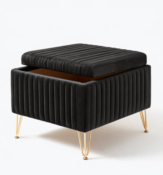 Pouf contenitore in velluto, colore nero