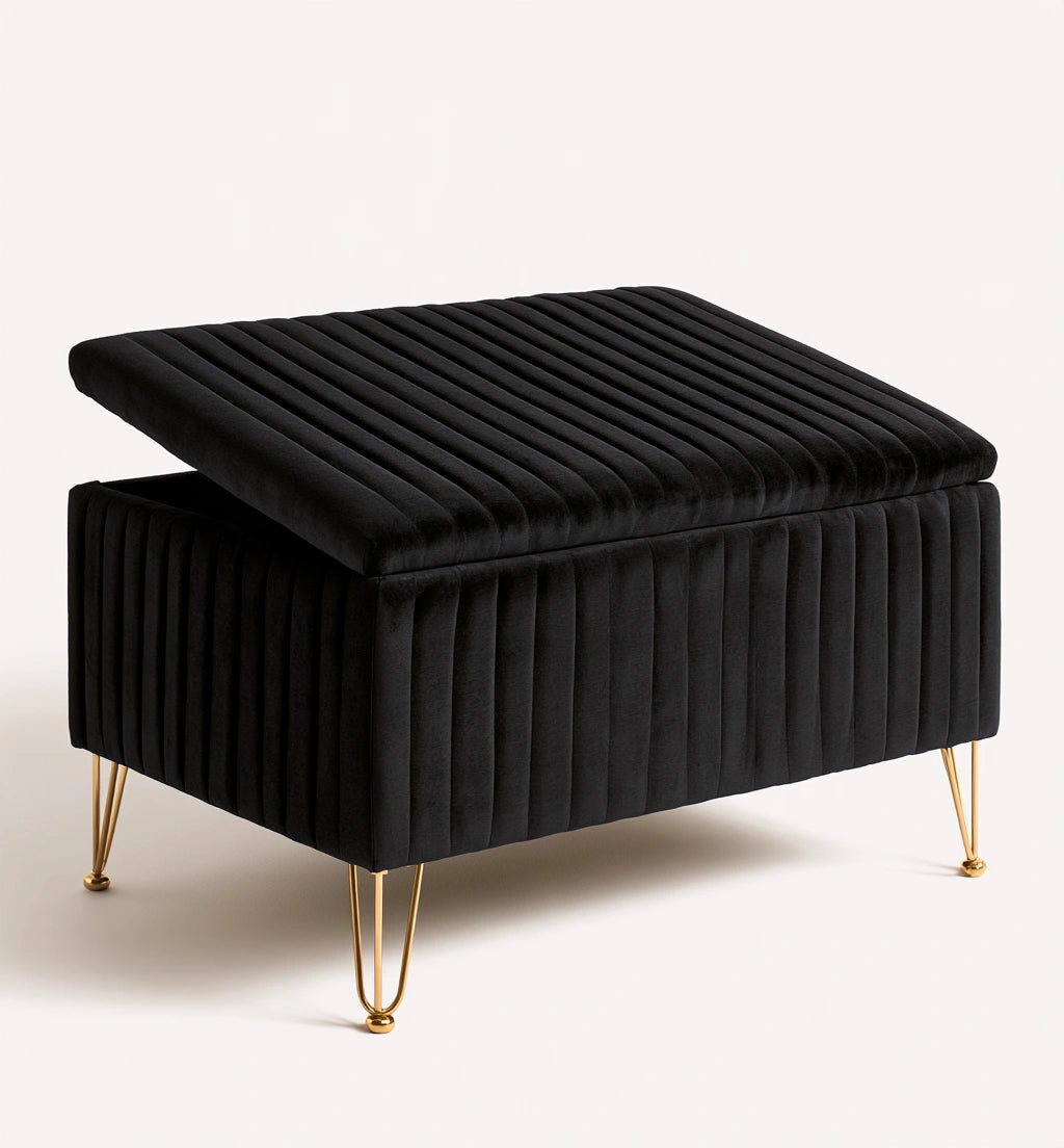 Pouf contenitore in velluto, colore nero