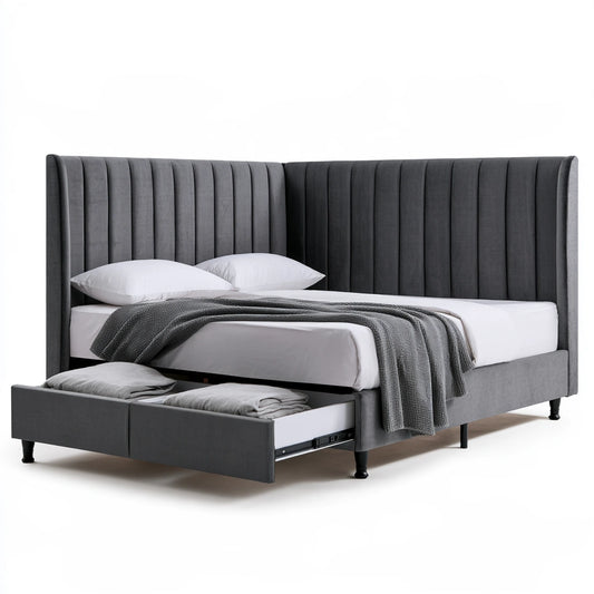 Letto a piattaforma in velluto, colore grigio scuro